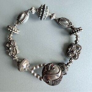 Vintage Ornate Filigree Beaded Sterling Silver Bali Bracelet